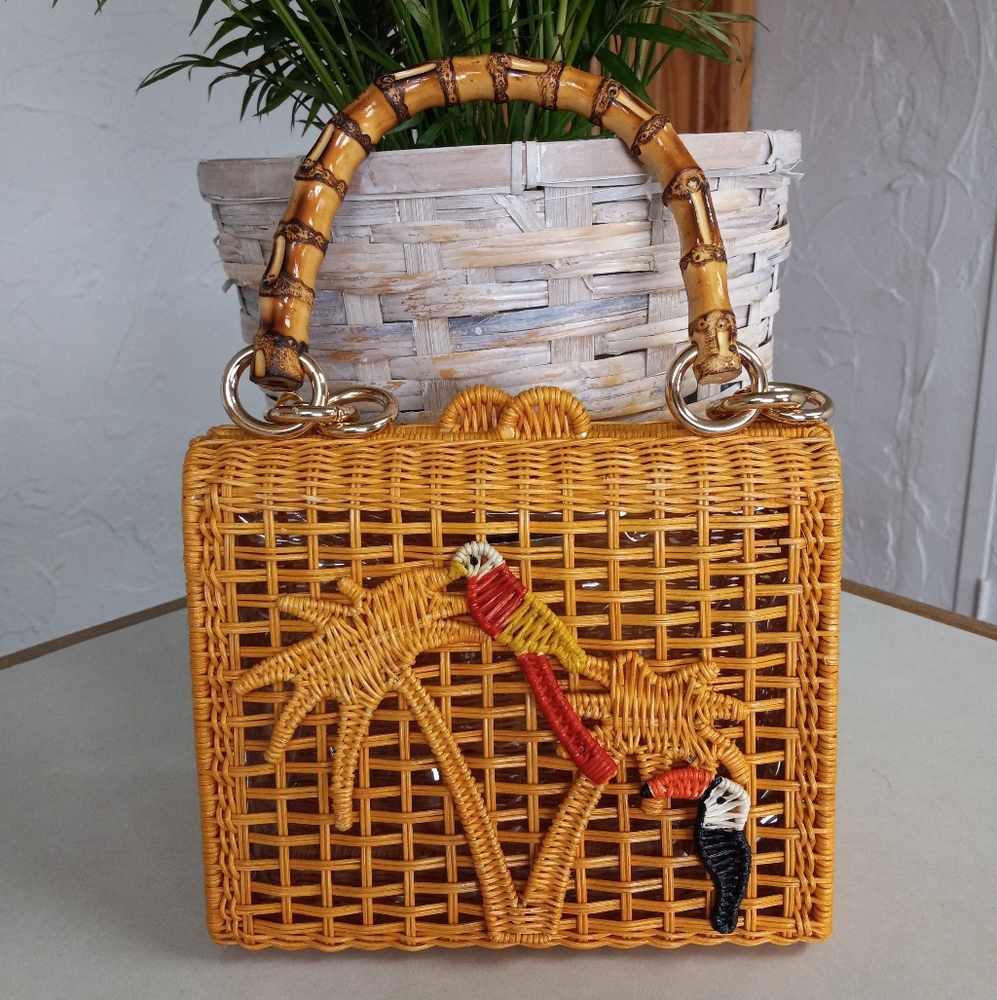 Serpui Brand, Paola Bird Palm Tree Wicker Top-Handle Bag MSRP $560 FREE SHIPPING